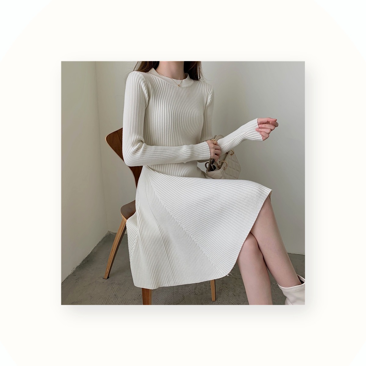 Long Sleeve French Base Dress Women